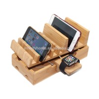 Multifunctional desk storage organizer bamboo charging box station