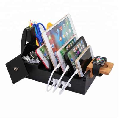 Multiple bamboo wooden charging station for mobile phones multi ports