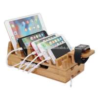 Universal multi devices bamboo mobile phone charge station with watch stand