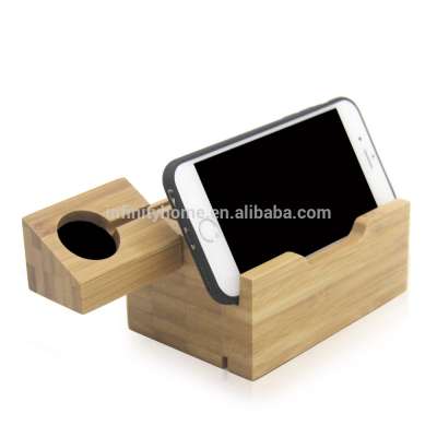 Desk organizer bamboo wood mobile phone stand for charging