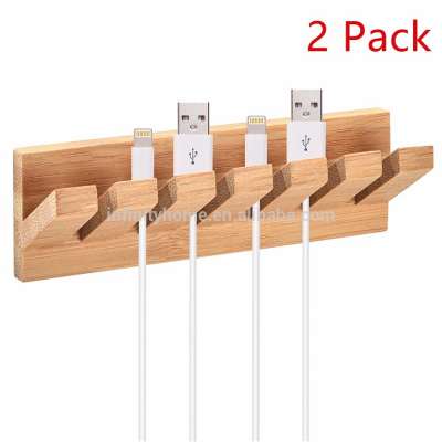 Desktop 2 pack bamboo charging cord organizer for charing cables