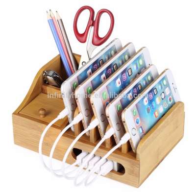 Desk universal tablet bamboo wood docking station for phones